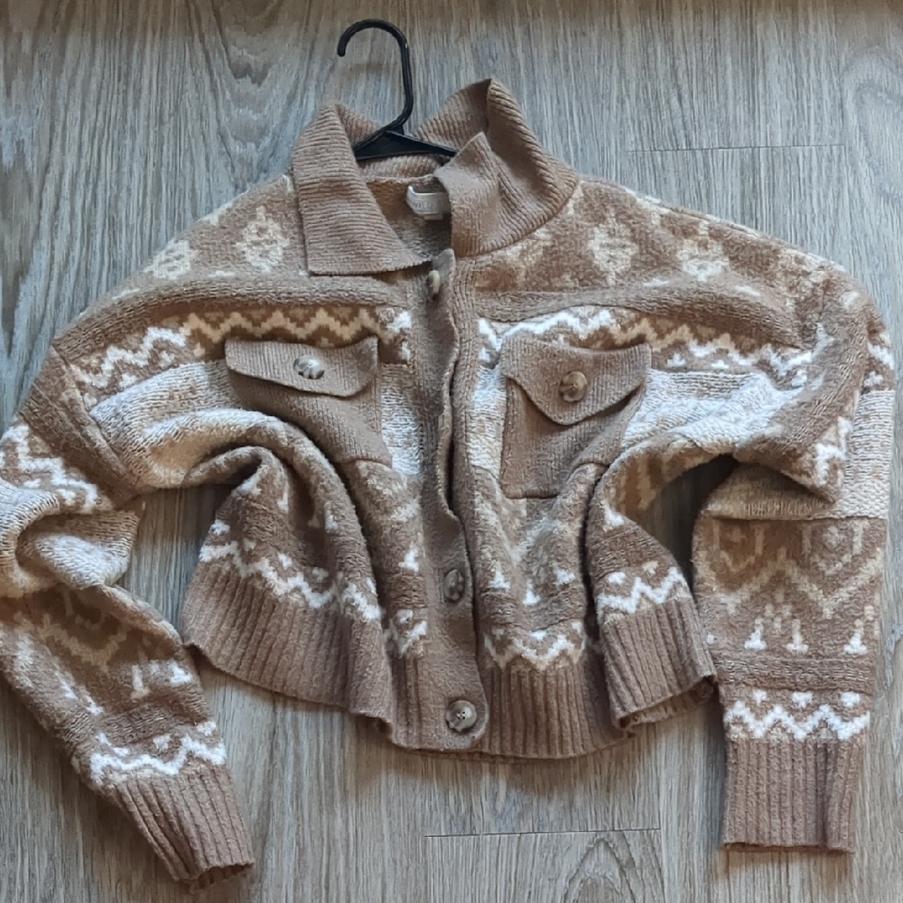 XXL Women's Cardigan Comfy Brown Button Down Cropped